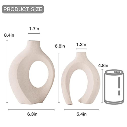 Snuggle Hollow Ceramic Vase Set of 2 Boho Home Table Decor Vase | Modern Nordic Aesthetic Pampas Grass Flower Vases for coffee Centerpiece Living Room Decorative Milky White W6.3" X H8.4"