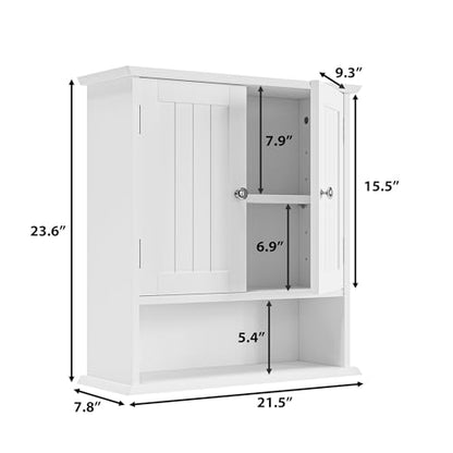 Bathroom Wall Cabinet, Bathroom Cabinet Wall Mount with 2 Doors and Open Shelf, Over The Toilet Wall Storage Cabinet, Bathroom Medicine Cabinet
