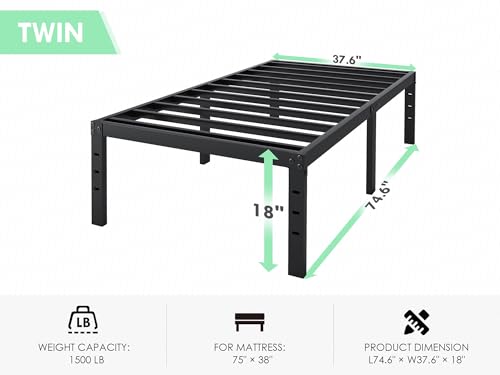 Twin Bed Frame - 18 in Sturdy Platform Bed Frame Twin Size