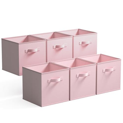 GRANNY SAYS Cube Storage Bins, 11 Inch 6 Pack Storage Cube Organizer, Foldable Fabric Storage Boxes with Handle, Decorative Clothing Storage Baskets for Shelves, Closet, Pink