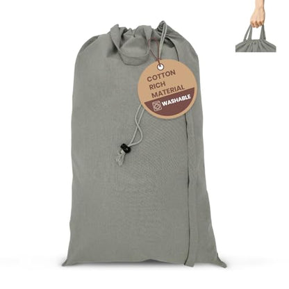 LFH Home Cotton Rich Canvas Large Laundry Bag with Handle, Heavy Duty Drawstring Closure Washable Laundry Bags, School Travel, Home, Hotel, College Dorm, Organizer Sack, Toys 20x30-Grey