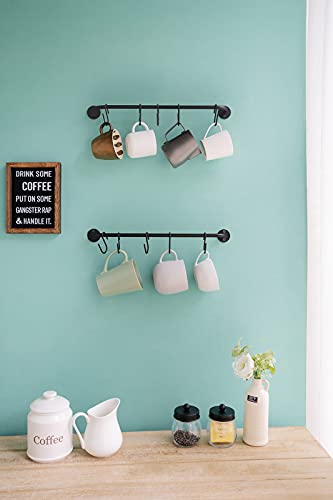 Mkono Wall Mounted Mug Holder, Coffee Cup Hanger Rack with 10 Hooks, 2 Pack | Kitchen Rod, Space Saving, Easy Assembly, Wall & Under Cabinet, Durable Metal, Kitchen Dining Bar Organizer, Multi-Function
