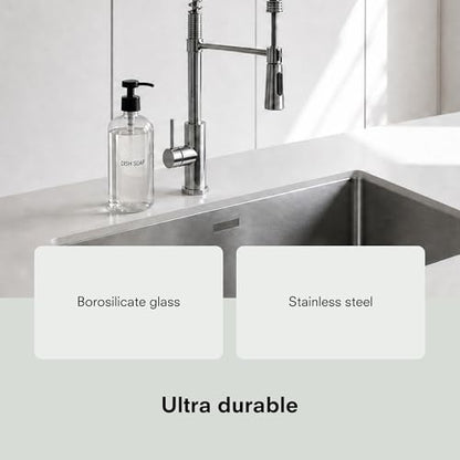 Glass Dish Soap Dispenser Pump for Kitchen Sink | Liquid Dish Soap Refill Bottle | Made with Clear Borosilicate Glass and Black Stainless Steel | 16 Oz Dispenser