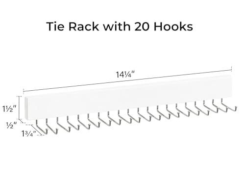 StorageWorks Tie Rack with 20 Hooks, 2 Set Wall Mounted Wood Hanger, White