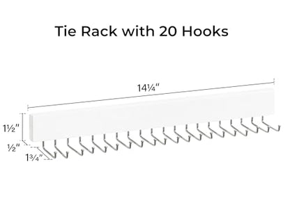 StorageWorks Tie Rack with 20 Hooks, 2 Set Wall Mounted Wood Hanger, White