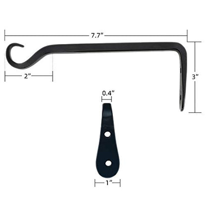 Worth 6-Pack 7" Plant Hanger Bracket, Forged Iron Black Hanging Hooks | Heavy Duty Wrought Hanging Plant Holder for Garden Fence, Wall Hooks for Bird Feeder, Indoor Outdoor Use