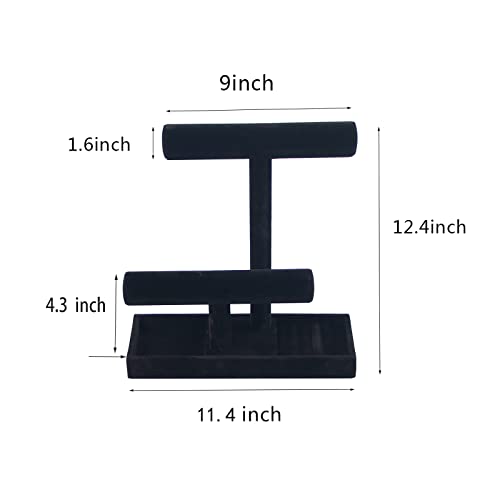 ByKen Necklace Holder,Bracelet Holder,Jewelry Organizer Stand with Earrings Rings Tray,Jewelry Holder for Scrunchie Watches (Black Velvet)