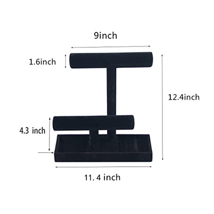 ByKen Necklace Holder,Bracelet Holder,Jewelry Organizer Stand with Earrings Rings Tray,Jewelry Holder for Scrunchie Watches (Black Velvet)