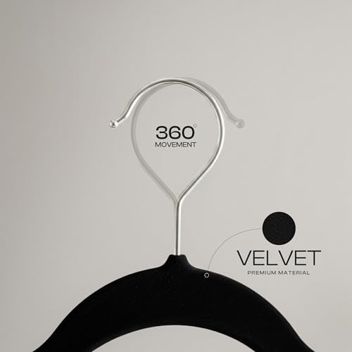 Utopia Home Velvet Hangers 50 Pack – Luxury Non-Slip Slim Hangers Black | Luxury Non-Slip Slim Pant & Coat Hangers, Strong Space-Saving Clothes Hangers with Pants Bar and 360° Swivel Hook