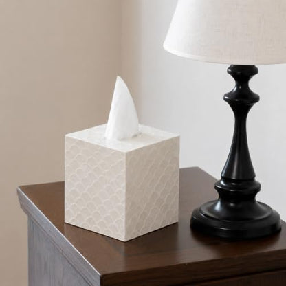 5.9" Capiz Shell Tissue Box Cover for Kleenex and More, Square Decorative Holder with Bottom Slider, Handmade Bathroom Accessory Coastal Décor (Natural)