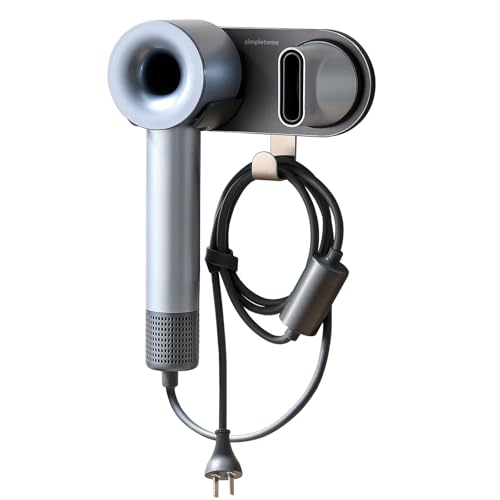Hair Dryer Holder Wall Mount for All Magnetic High Speed Blow Dryer with Plug Cord Organizer Hook (Aluminum Alloy, Grey)