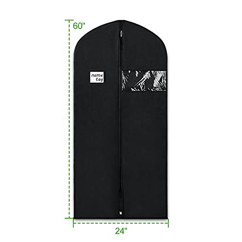 KEEGH 60 in Garment Bags for Hanging Clothes Dust Cover (Set of 6) Black | Transparent Window, Full Zipper, Label Pocket, Eye-Hole for Folding, Dress Bags for Gown, Long Dress Bag for Closet Storage