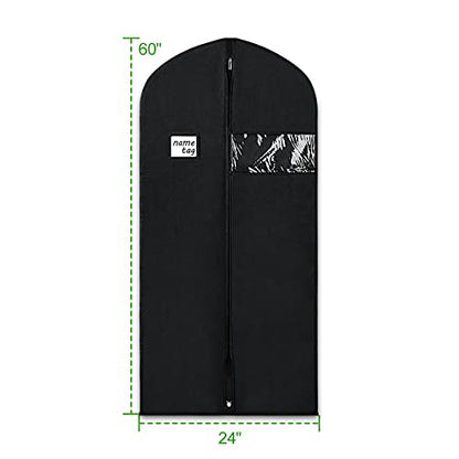KEEGH 60 in Garment Bags for Hanging Clothes Dust Cover (Set of 6) Black | Transparent Window, Full Zipper, Label Pocket, Eye-Hole for Folding, Dress Bags for Gown, Long Dress Bag for Closet Storage