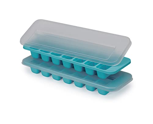 Joseph Joseph Flow - Easy-fill Ice-cube Tray with Lid, Stackable, Large 14 cube capacity (2-pack), Blue