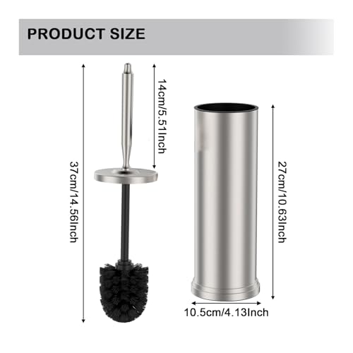 Stainless Steel Toilet Brush and Holder Set, Nickel | Weighted Stable Base Removable Inner Tube Toilet Bowl Brush Splash-Proof Design for Deep Cleaning Space Saving Storage