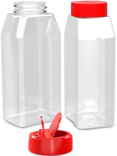 Reluen Large Seasoning Shaker Set of 2, 32 Oz Airtight Wide Mouth, Dual Lid | Seasoning Containers & Spice Shaker Jars for Salt,Sugar,Pepper and Spices,NOT Dishwasher Safe,Easy to Refill,Odor-Resistant