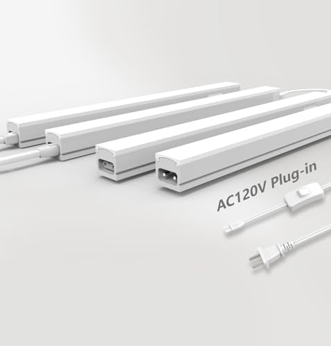 Under Cabinet Lighting Plug in, 16 Inch 4 Pcs, Lin... (4 Count | White,4 Pack | Plastic)