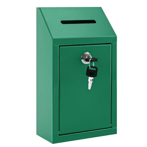 KYODOLED Cash Box for Farm Stand, Money Drop Box with Lock & Slot, Green | Wall mount, self-service payment drop, porch pickup, 2 keys, hardware included, 10.24 x 5.7 x 2.95 in