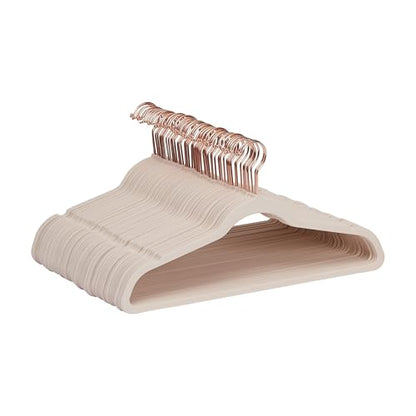 Amazon Basics Space Saving Slim Velvet Non-Slip Suit Clothes Hangers, Sturdy Construction, Closet Organizer, Pack of 50, Blush Pink/Rose Gold