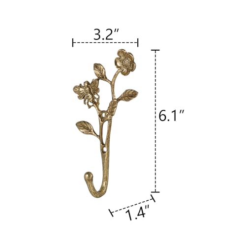 SOFFEE DESIGN 2pcs Metal Dark Gold Coat Hooks with 3D Bee & Flowers Shape, for Entryway, Bathroom, Bedroom Farmhouse Decoration