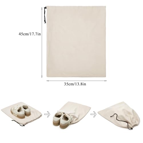 4 Pcs Travel Shoe Bags for Packing with Drawstring,17.7" x 13.8",Beige | Dust Resistant,Machine Washable & Reusable Storage Pouch,Drawstring Closure,Travel Essentials for Women & Men