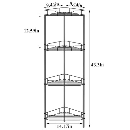 4 Tier Floor Standing Corner Shower Caddy Organizer Shelf with Hooks, Bathroom Shelves Stand Rack, Black | Adhesive Bathroom Organizer Shelves, Free Standing Shower Rack with Hooks, Hold Large Shampoo Bottles