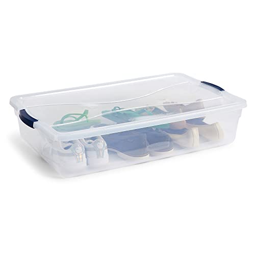 Rubbermaid Cleverstore 42 Quart Stackable Plastic Storage Bin with Lids for Garage, Closet, and Classroom, Clear, 4 Pack