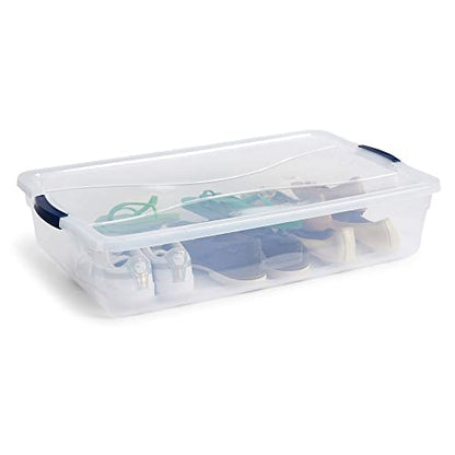 Rubbermaid Cleverstore 42 Quart Stackable Plastic Storage Bin with Lids for Garage, Closet, and Classroom, Clear, 4 Pack