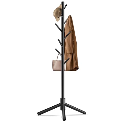 8-Hook Freestanding Wooden Coat Rack 3 Adjustable... (Black)