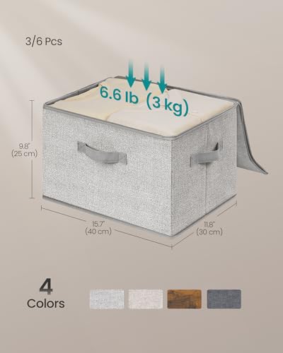 SONGMICS Large Storage Bins with Lids, 31 Quart Fabric Closet Organizer With Zipper, 3 Pack Foldable Storage Boxes, 15.7 x 11.8 x 9.8 Inches, Dove Gray URZB003W01