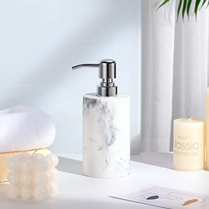 Luxspire Soap Dispenser, Cylinder-Shaped Soap Bottles, Gravel White, 1pack | 320ml Premium resin, modern cylindrical design easy clean pump, multi-purpose liquid storage