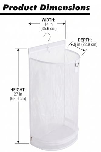 ALYER Hanging Semi Round Storage Mesh Bag,Collapsible Laundry Hamper Basket with Durable Hanger (White)