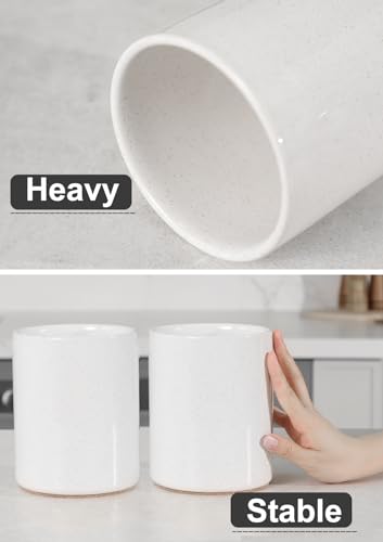 Nucookery Ceramic Kitchen Utensil Holder for Countertop Organizer 6.4" Sand | cooking utensil crock for kitchen counter, sturdy non-slip base,easy to clean,vintage farmhouse kitchen decor, Christmas Gift