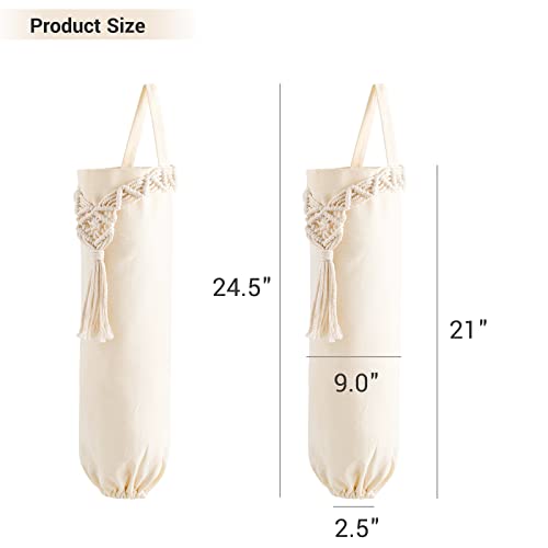 Mkono Plastic Grocery Bag Holder 2 Pack Medium Macrame Boho Trash Dispenser | Kitchen Camper Decor, Cotton Woven Hanging Storage, Shopping Cloth Organizer, Recycle Pantry Laundry Room Use, Space Saving