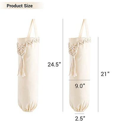 Mkono Plastic Grocery Bag Holder 2 Pack Medium Macrame Boho Trash Dispenser | Kitchen Camper Decor, Cotton Woven Hanging Storage, Shopping Cloth Organizer, Recycle Pantry Laundry Room Use, Space Saving