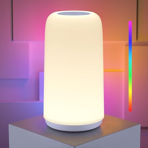 Touch Bedside Table LED Lamp, [Sleek Design & RGB... (White)