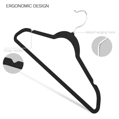 Black Velvet Hangers 60 Pack, Slim Space Saving Suit Hangers for Closet Organizer, Rotating Silver Hook, Non Slip Clothes Felt Hanger Heavy Duty for Coat,Shirt, Pants, Camisole, Dress