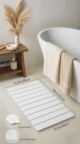 Premium Foldable Stone Bath Mat - Ultra Absorbent Quick Drying Compact Easy to Store & Clean Non-Slip Diatomaceous Earth Bath Shower Mat (White)