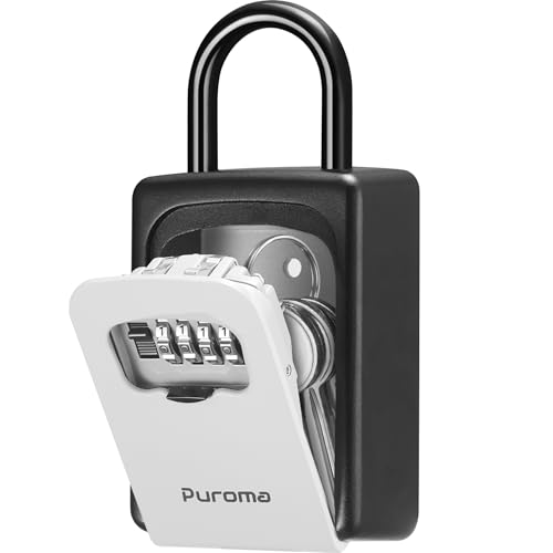 Puroma Key Lock Box Large with Code Lockbox Outdoor Wall Mount Safe 1 Gray | Resettable Combination, For Guest Realtor & House Outside, High-capacity, Hold 5 Keys, Portable, Doorknob, Weatherproof