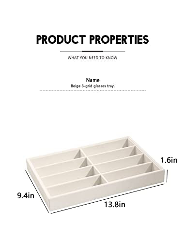 Coward Sunglass Organizer, Beige Velvet Glasses Trays - Eyeglasses Watches Jewelry Display - Men Women (8 Grids)