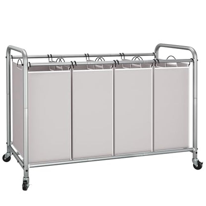 STORAGE MANIAC Laundry Sorter 4 Section, 47.5 Gal (180 L) Laundry Hamper with Wheels, Clothes Divider Basket Sorter, Separator Hamper Cart with Removable Bags, Gray