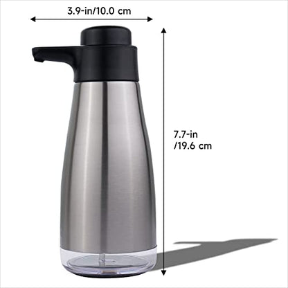 AIKE 15oz Liquid Soap Dispenser for Dish and Hand Soap Stainless Finish | Easy Push Durable Pump, No-Slip Base with Clear Liquid Window, Easy Refill Wide Opening, for Kitchen Sink and Bathroom