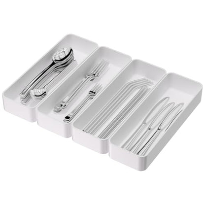 Silverware Organizer Tray for Kitchen Drawer Cabinet Single Cutlery Holder | Small Stackable utensil shallow trays individual plastic fork knife spoon