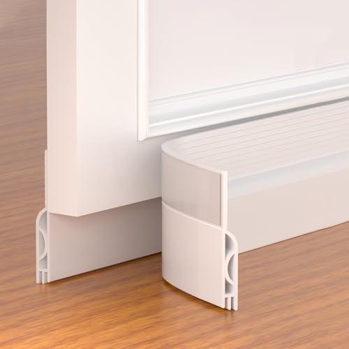 Door Draft Stopper,Adjustable Door Sweep for Botto... (White | Silicone)
