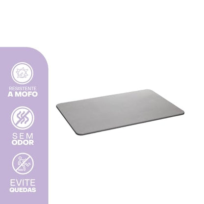 Lyor Stone Bath Mat Diatomaceous Earth – Quick Dry Bathroom Shower Mat, Super Absorbent Non Slip Diatomite Bath Mat, Water Absorbing Stone Mat for Bathroom Floor, Kitchen – Gray, 23.6 x 15.4 in