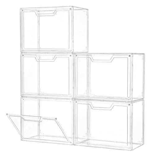 Stackable Acrylic Display Case,Clear Storage Bins... (5 Count | Transparent | Acrylic)