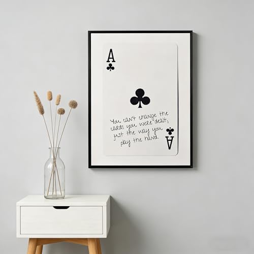 GEFQBBLD Funny Lucky Ace Poker Wall Art,Funky Mdern Canvas Black Art Prints Painting,Retro Minimalist Black and White Playing Card Posters,Trendy Aesthetic Preppy Wall Decor 8x10in Black Framed