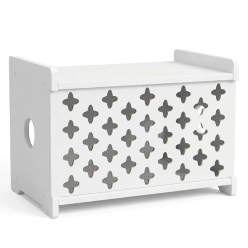 SKAGIT White Wooden WiFi Router Storage Box Hider, Decorative Projector Box Hider Rack Countertop, Cable Management Organizer for Modem, Router, Power Strip, and Small Accessories