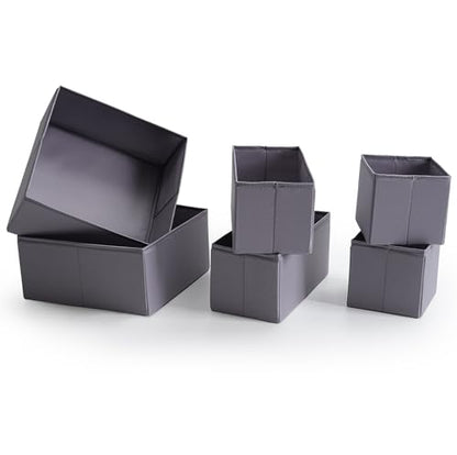 Drawer Organizers, Durable Fabric, Washable, with Base Support Boards, Small Storage Boxes for Bathroom, Closet, Dresser, Set of 6, Dark Grey