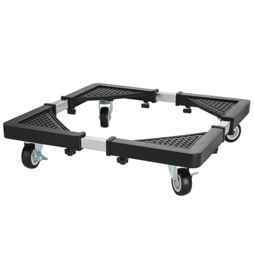 Mini Fridge Stand with 4 Locking Wheels 17.7"-25.6" Adjustable Dolly Washing Machine Stand Base，for Furniture Portable Refrigerator Dryer Stand（Black）